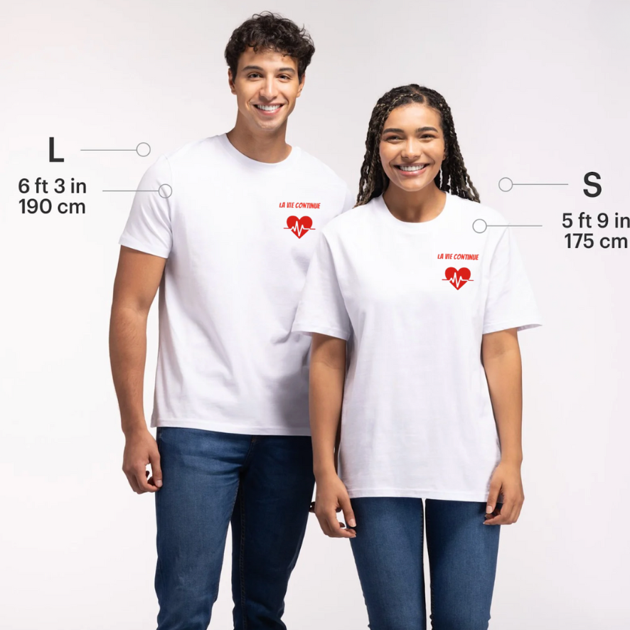 ❤️ T-shirt unisexe col rond « La vie continue » (Précommande)
